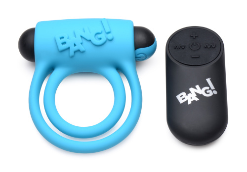 Bang - Silicone Cockring and Bullet With Remote Control - Blue  2