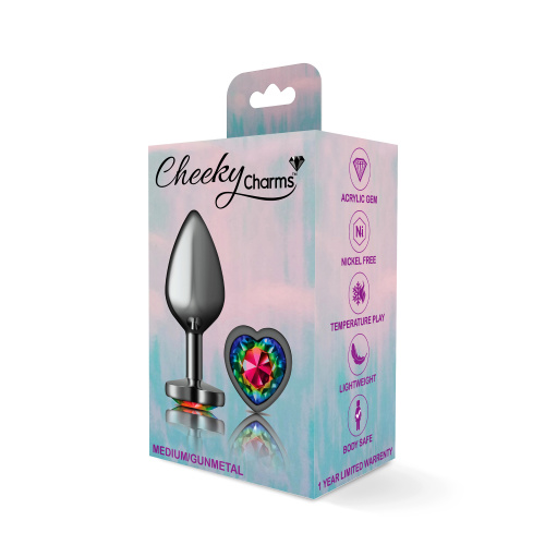 Cheeky Charms-Gunmetal Metal Buttplug- Heart-Rainbow-Medium  5