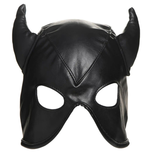 Dungeon Demon Bondage Hood With Horns - Black  5