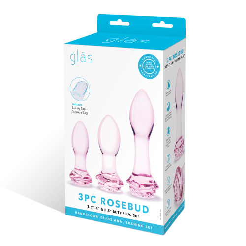 3 Pc Rosebud Butt Plug Set - Pink  5