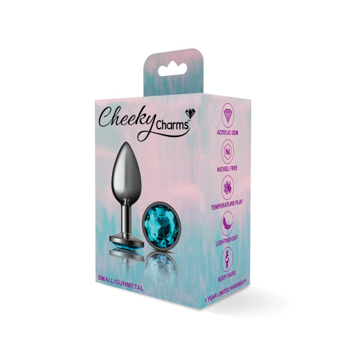 Cheeky Charms-Gunmetal Metal Butt Plug- Round-Teal-Small  5
