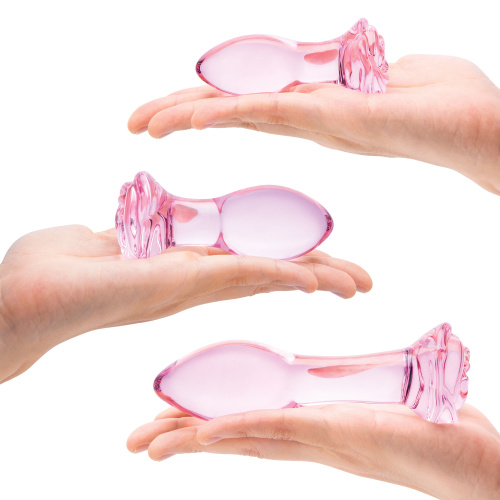 3 Pc Rosebud Butt Plug Set - Pink  2