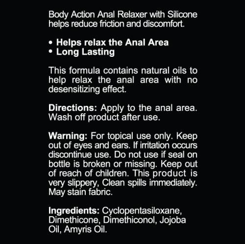 Body Action Anal Relaxer Silicone Lubricant 1.7 Oz  2