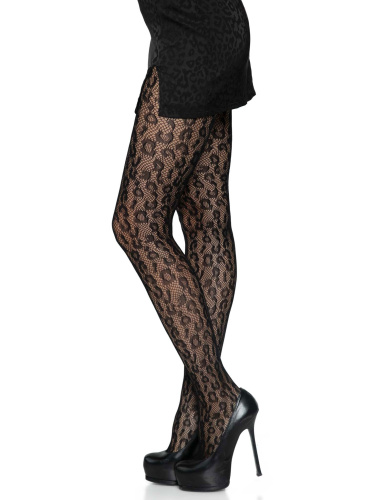 Leopard Net Tights - One Size - Black  2