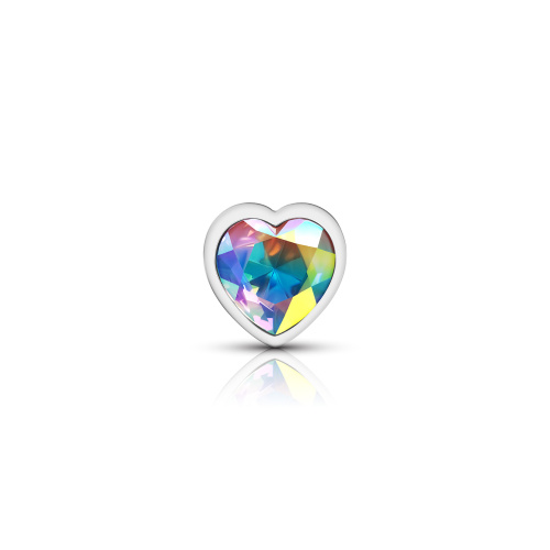 Clear Iridescent Heart Gem Silver Metal Plug - Md  4