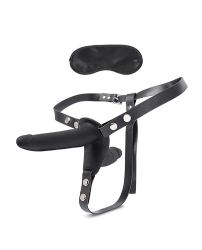 Silicone Strap on Harness Dildo With Internal  Penetration - Black  5