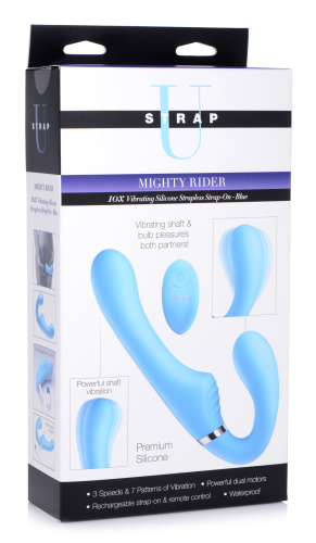 10x Mighty Rider Vibrating Strapless Strap-on - Blue  2