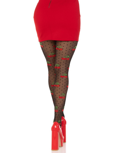 Polka Dot Cherry Tights - One Size - Black  2