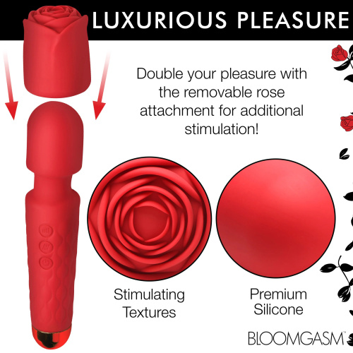 Pleasure Rose 10x Silicone Wand With Rose Attachment - Red  4