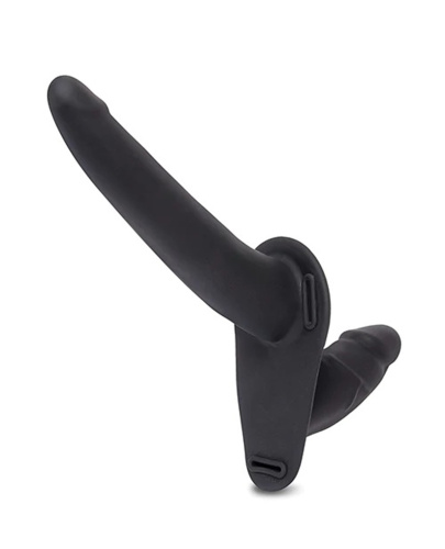 Silicone Strap on Harness Dildo With Internal  Penetration - Black  4