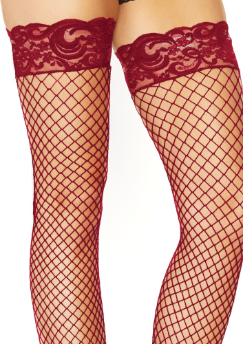 Stay Up Fishnet Thigh Highs - One Size - Burgundy  2