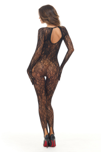 Split Up Lace Bodystocking - Black - Os  2