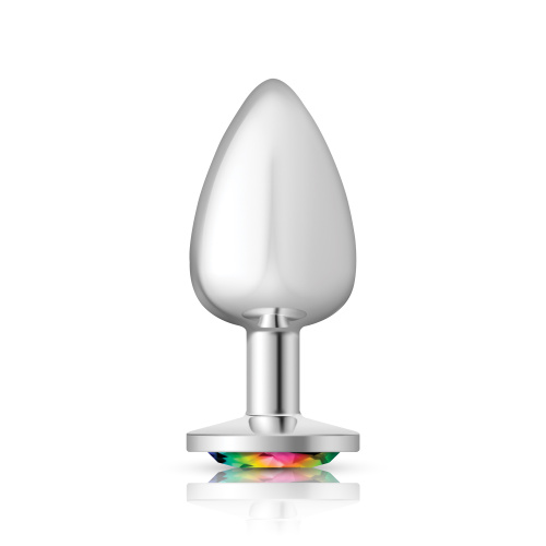 Rainbow Round Gem Silver Metal Plug - Lg  5