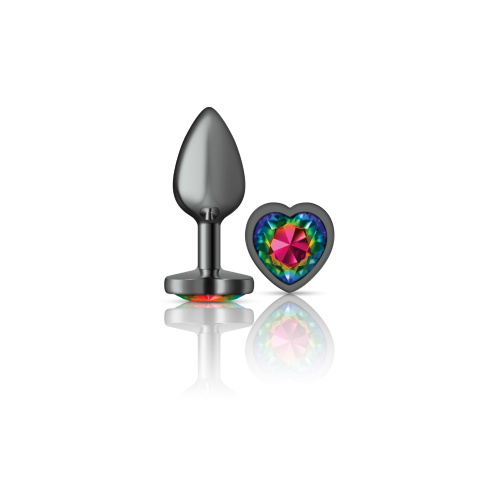 Rainbow Heart Gem Gunmetal Metal Plug - Sm  2