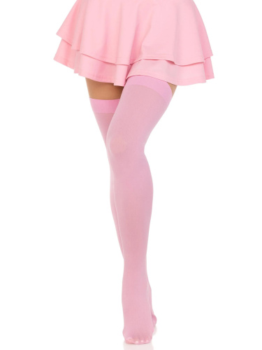 Opaque Nylon Thigh Highs - One Size - Pink  4