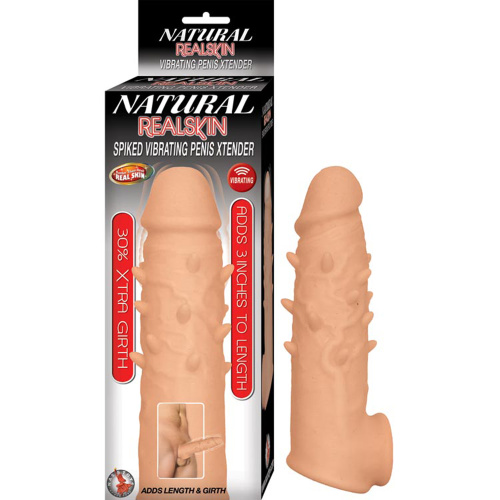 Natural Realskin Spiked Vibrating Penis Xtender - White  2