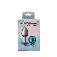 Teal Round Gem Gunmetal Metal Plug - Sm