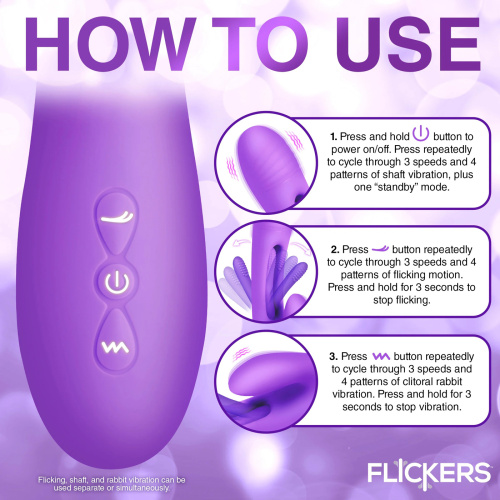 Tri-Flick Flicking Silicone Rabbit Vibrator - Purple  3