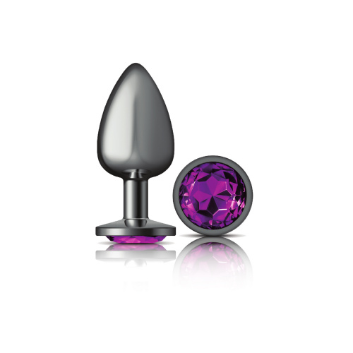 Cheeky Charms-Gunmetal Metal Butt Plug- Round-Deep Purple-Large  2