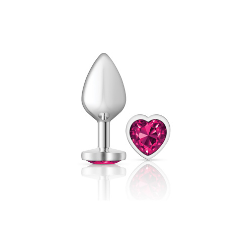 Cheeky Charms-Silver Metal Butt Plug- Heart-Bright Pink-Medium  2