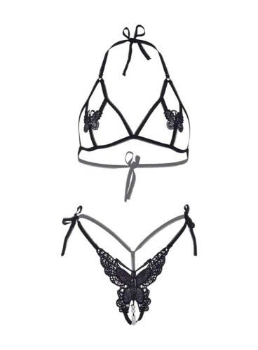 Butterfly Bra and Panty Set - One Size - Black  5