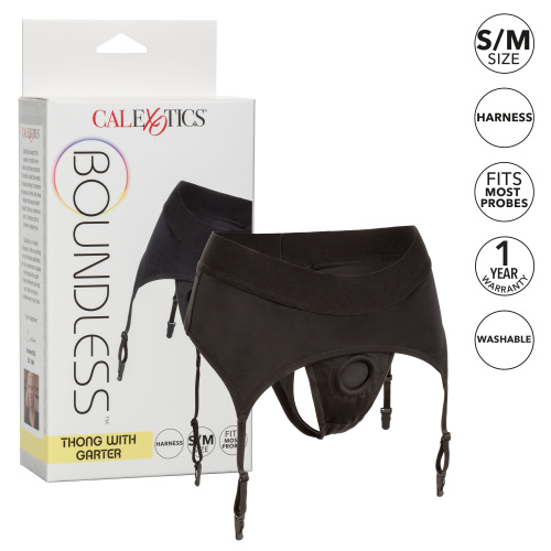 Boundless Thong With Garter - S/m - Black  3