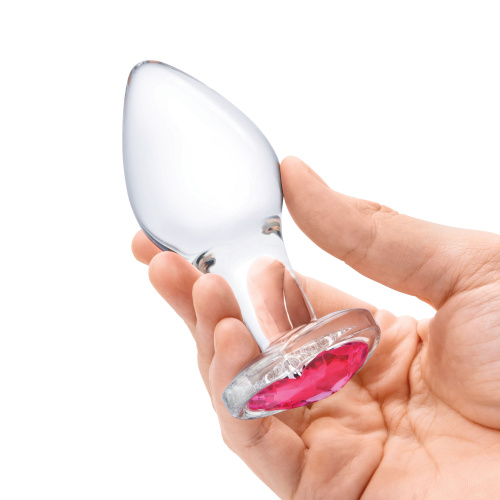 3 Pc Heart Jewel Glass Anal Training Kit -  Clear/pink  3