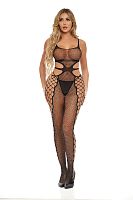 Hit the Line Crotchless Bodystocking - One Size - Black