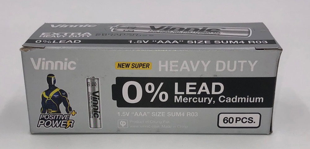 Vinnic Extra Heavy Duty AAA Batteries - 2 Pc./ Shrink Pk. - 60 Pcs. Box - Image 2