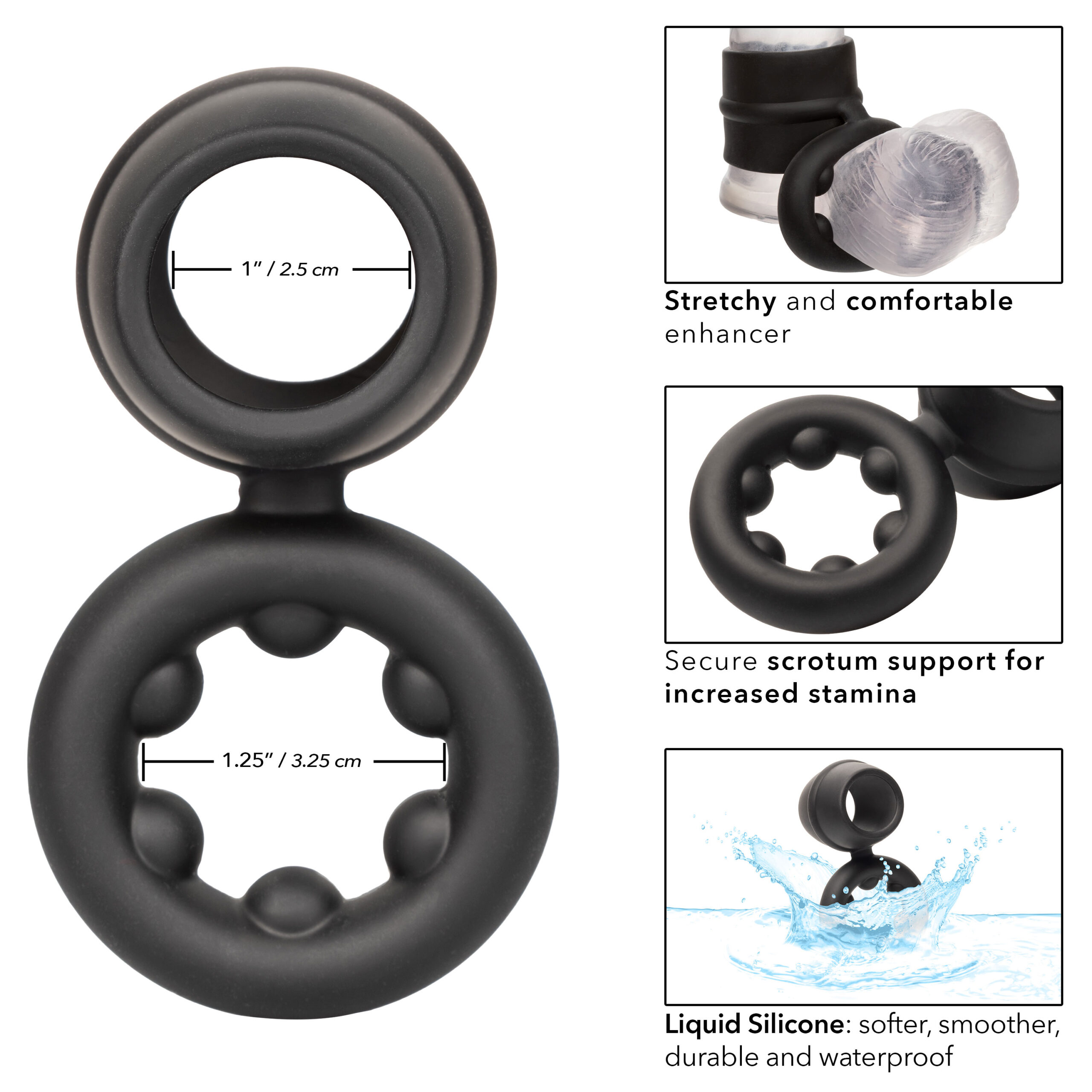 Alpha Liquid Silicone Dual Support Magnum Ring - Black - Image 4