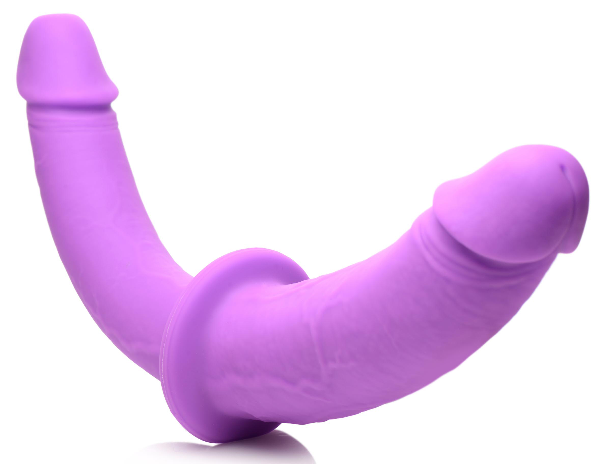 Double Charmer Silicone Double Dildo With Harness - Purple - Image 5