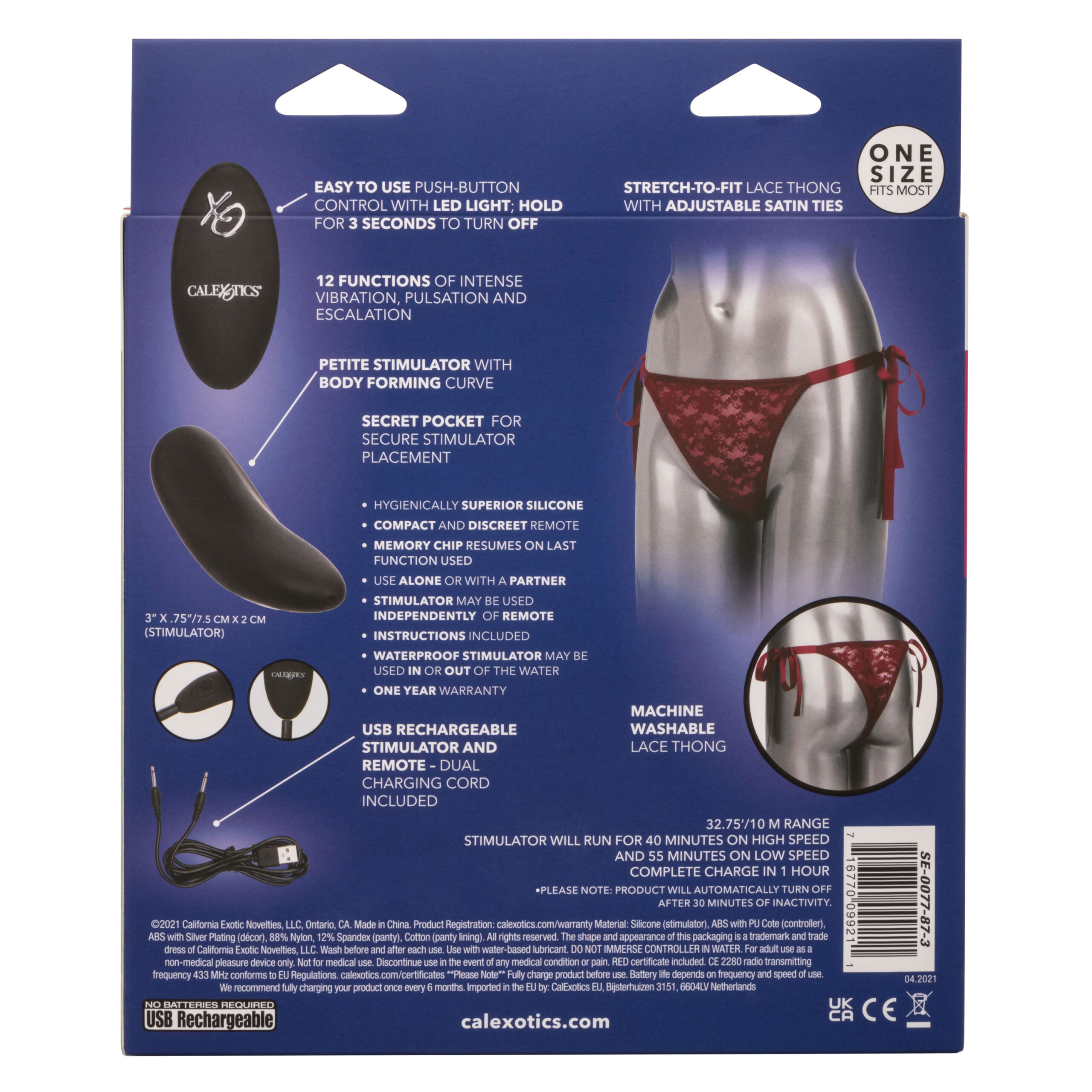 Remote Control Lace Thong Set - Burgundy - Image 3