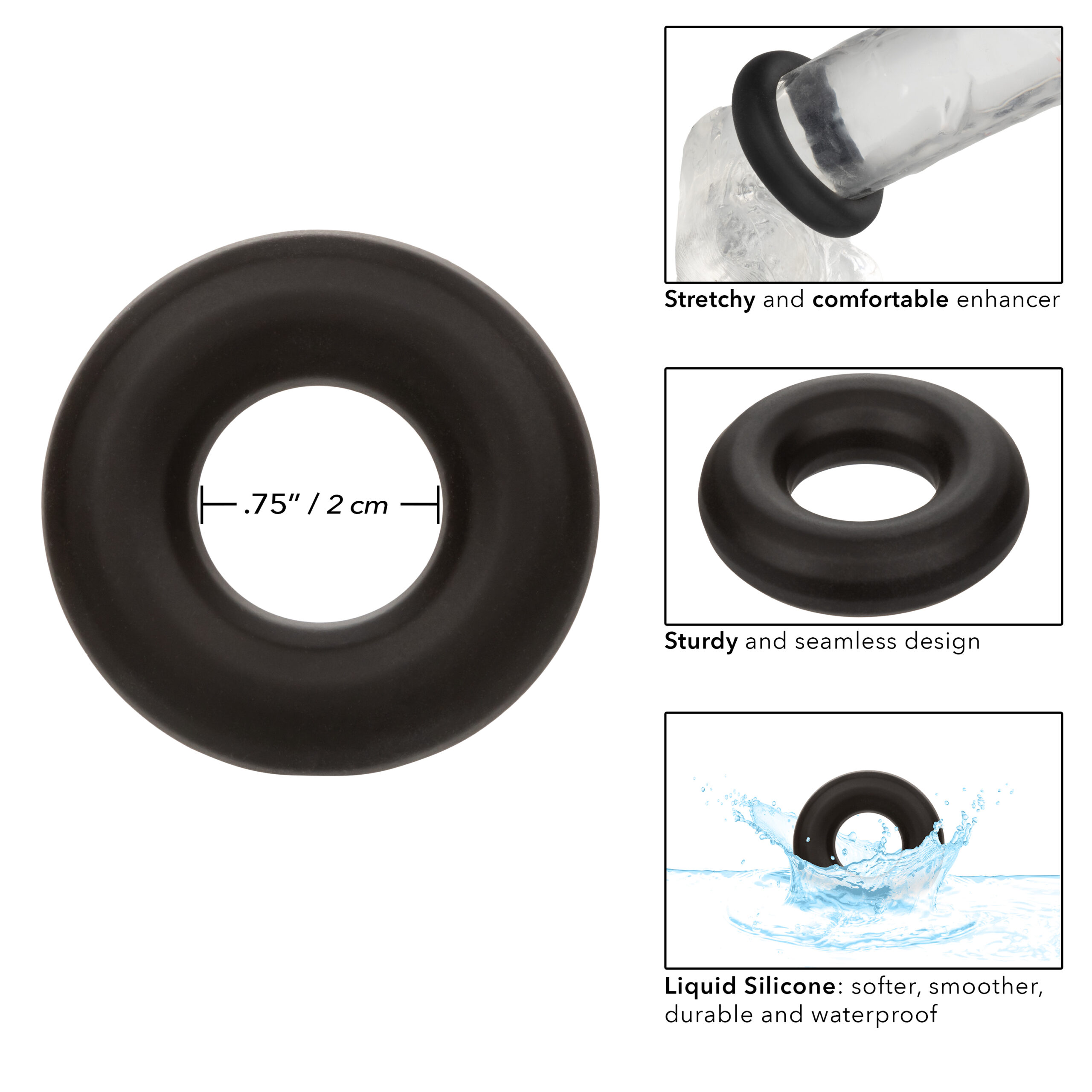 Alpha Liquid Silicone Prolong Medium Ring - Black - Image 5