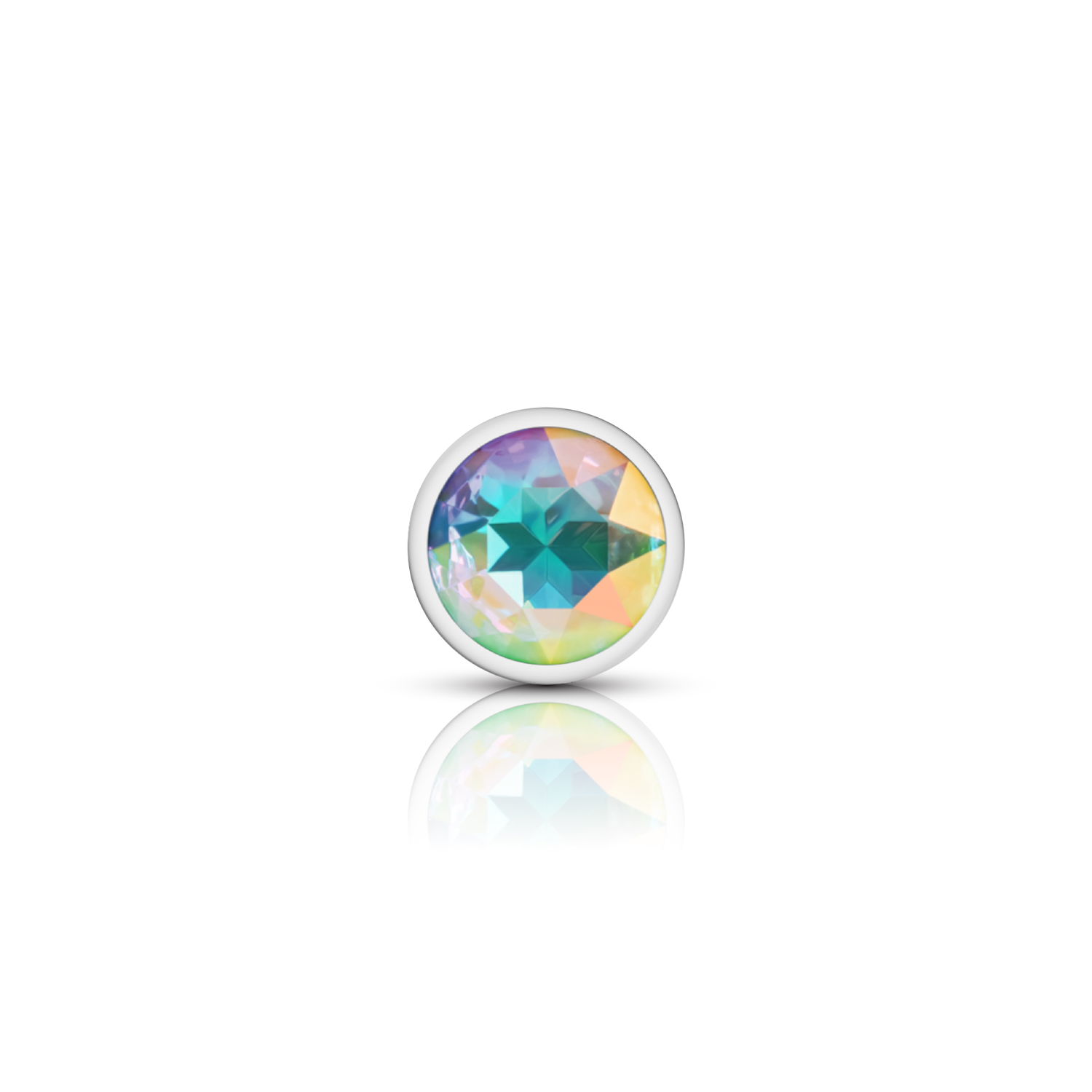 Clear Iridescent Round Gem Silver Metal Plug - Md - Image 3