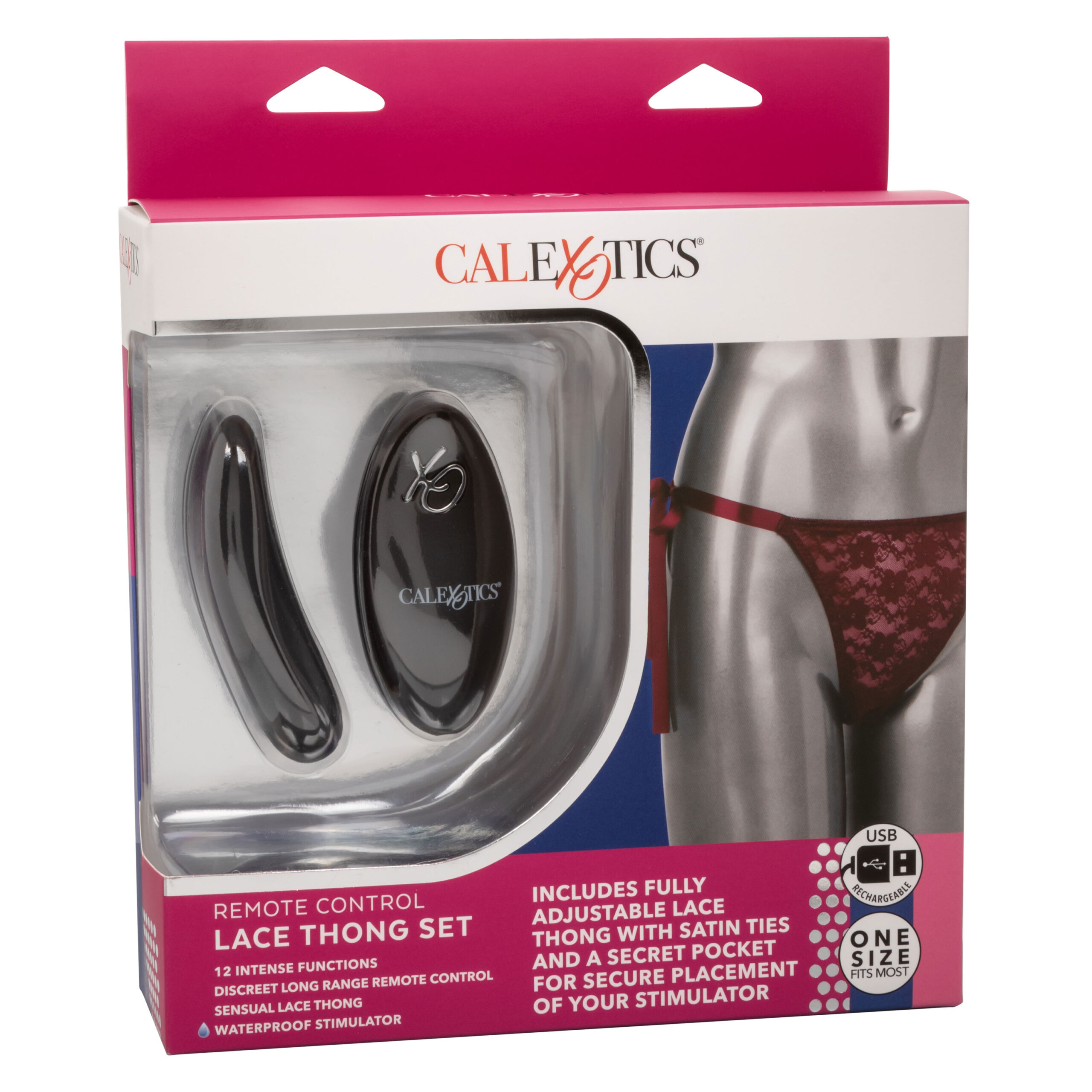 Remote Control Lace Thong Set - Burgundy - Image 4