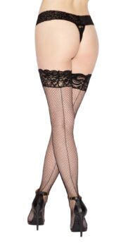 Fishnet Thigh High - One Size - Black