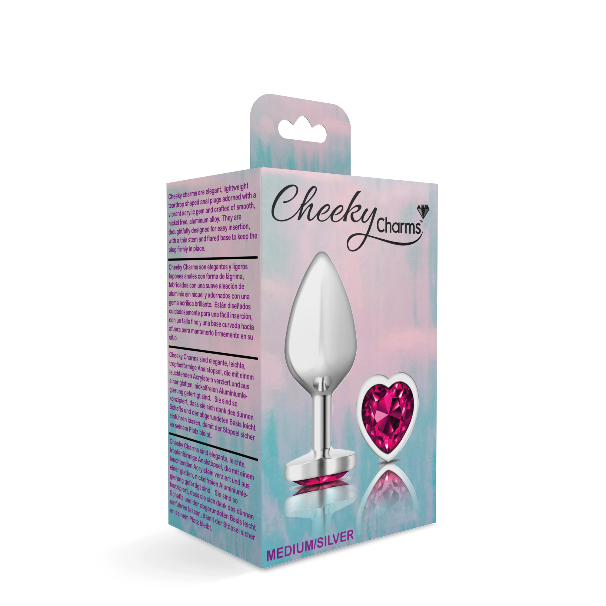 Bright Pink Heart Gem Silver Metal Plug - Md - Image 4
