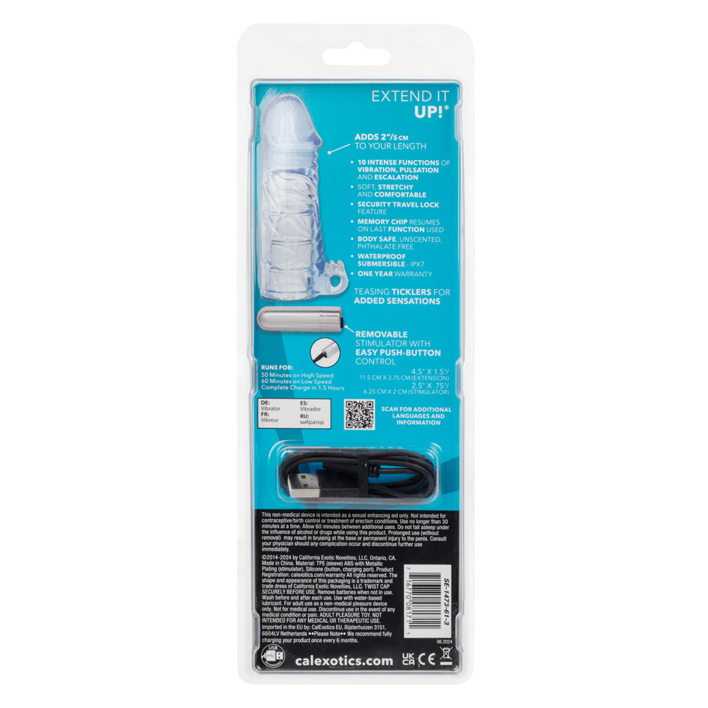 Up Extended It Up Vibrating Extension Sleeve - Blue Rechargeable - Image 4