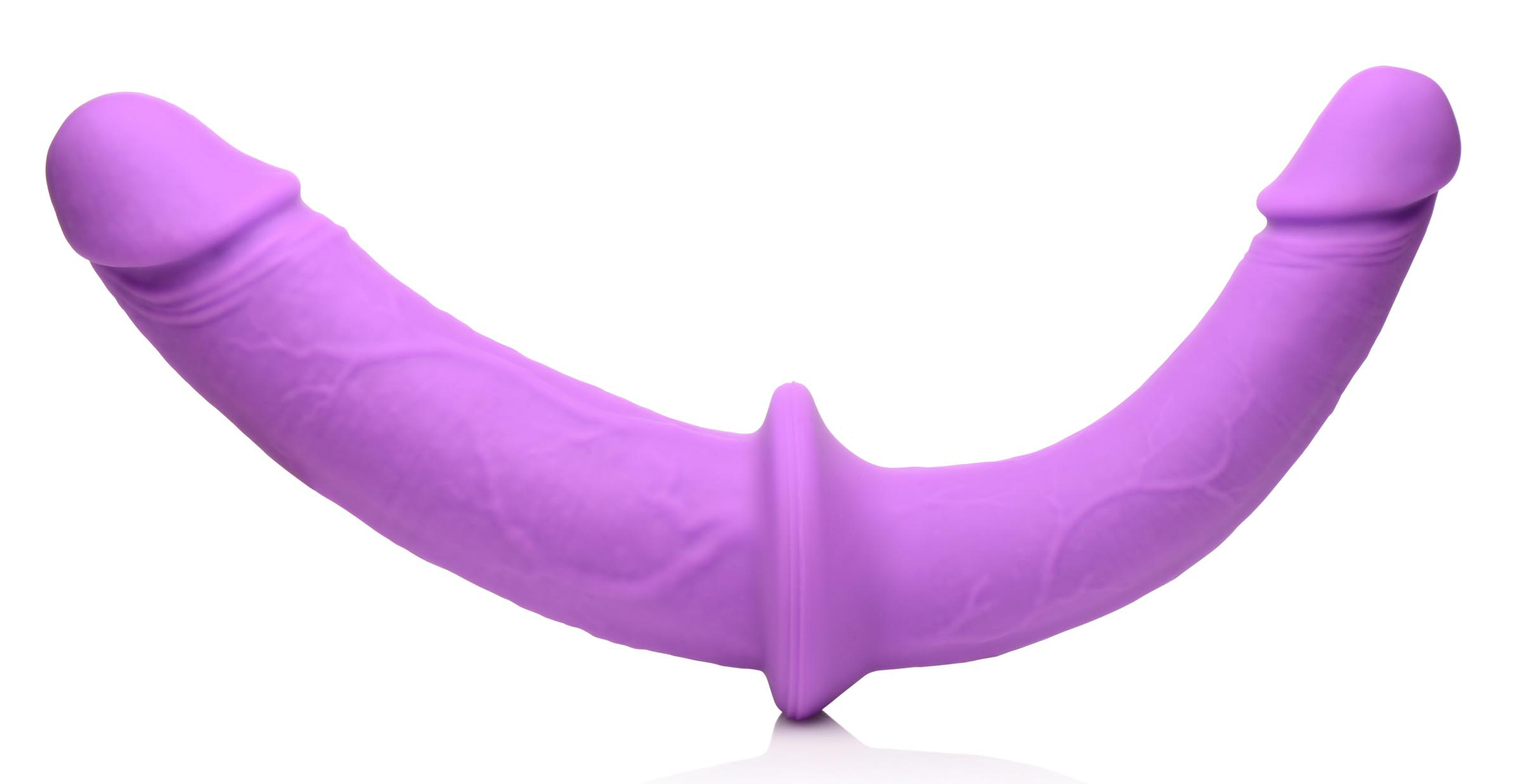 Double Charmer Silicone Double Dildo With Harness - Purple - Image 4