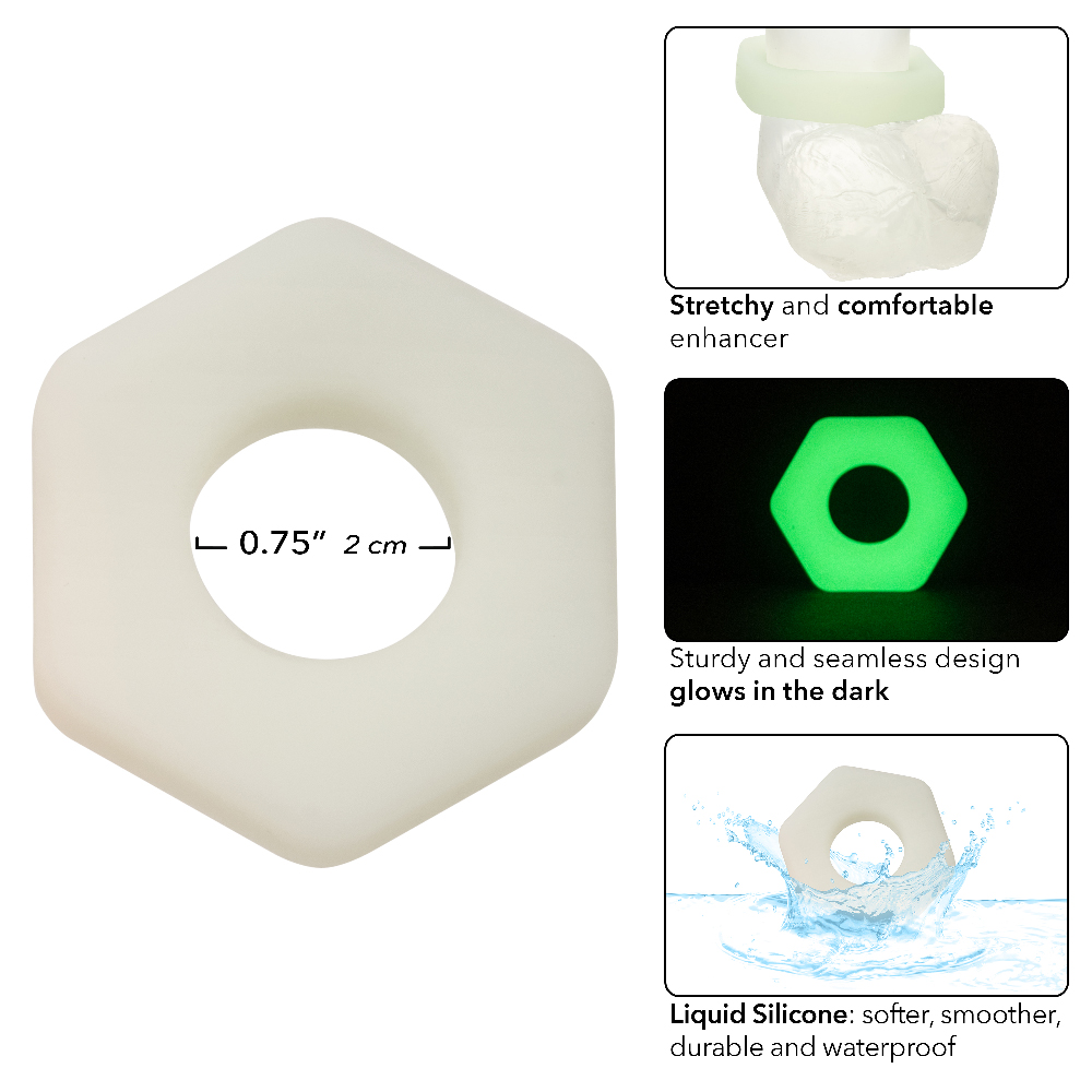 Alpha Glow-in-the-Dark Liquid Silicone Prolong Sexagon Ring - White - Image 3
