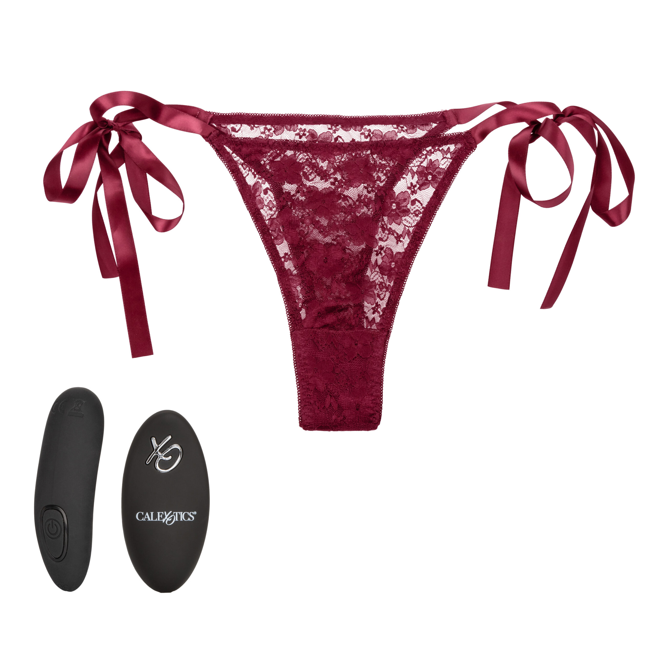 Remote Control Lace Thong Set - Burgundy - Image 5