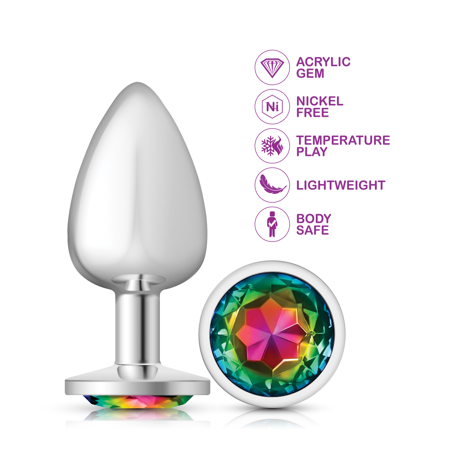 Rainbow Round Gem Silver Metal Plug - Lg - Image 2