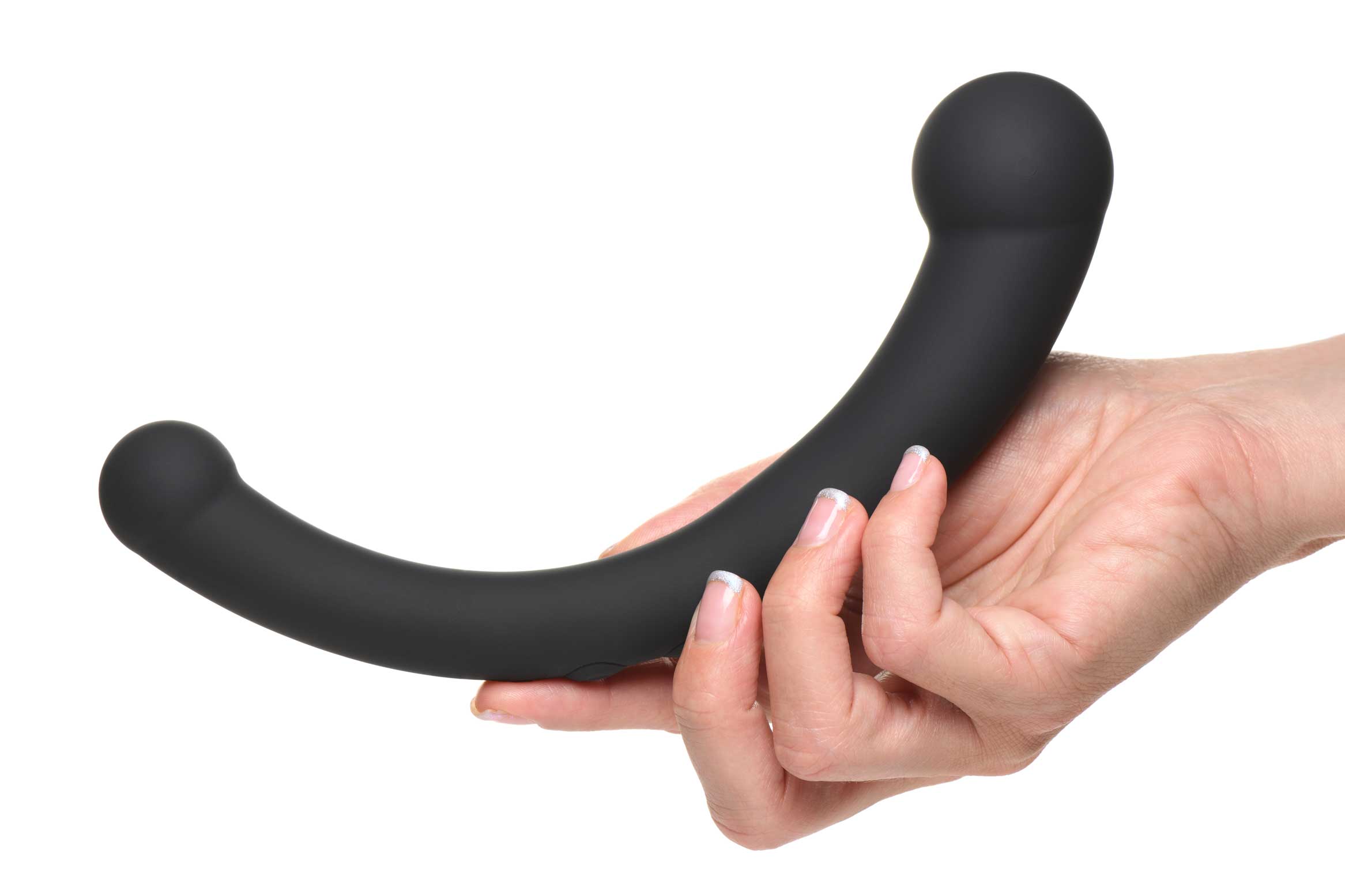 10x Vibra-Crescent Silicone Dual Ended Dildo - Black - Image 2