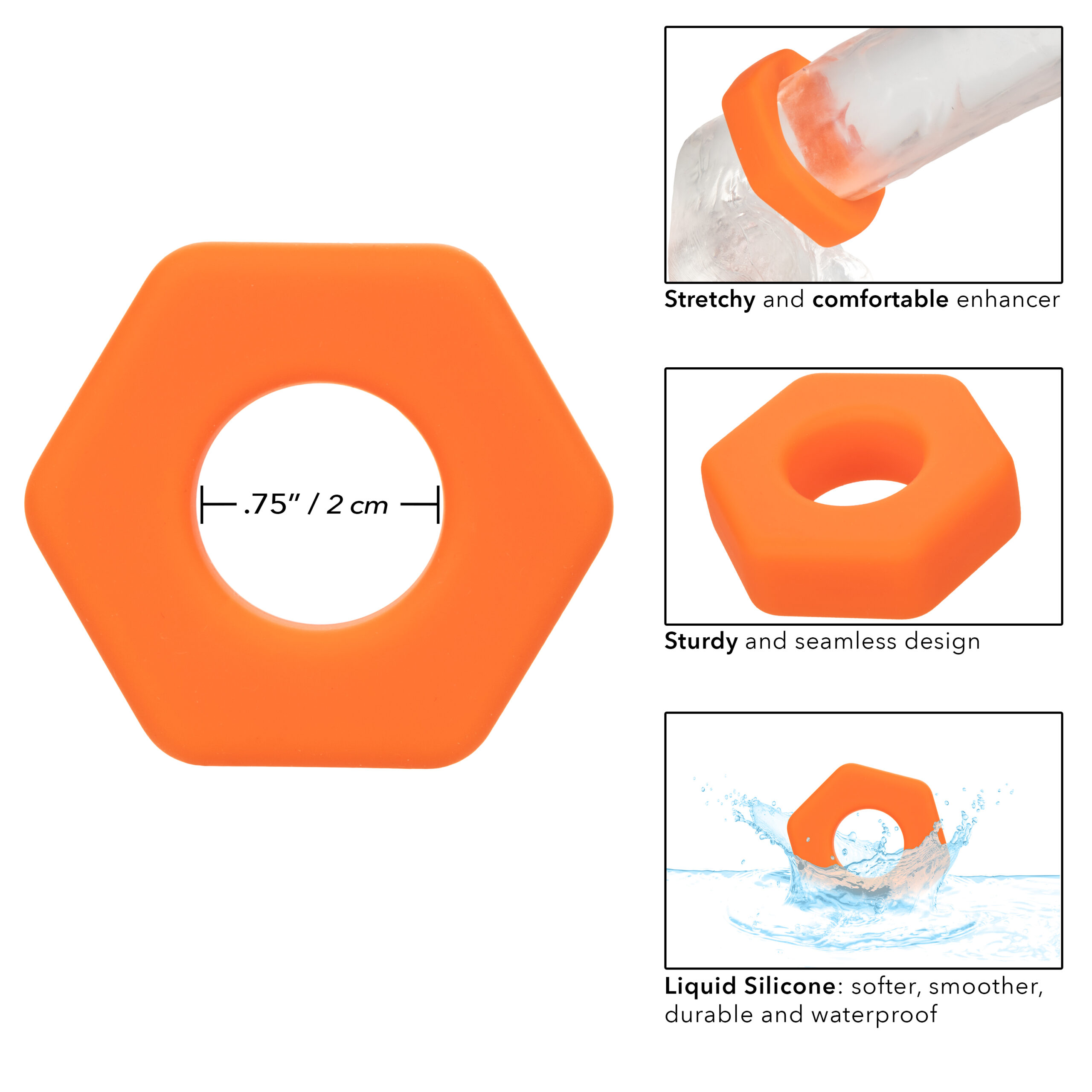Alpha Liquid Silicone Prolong Sexagon Ring - Orange - Image 5