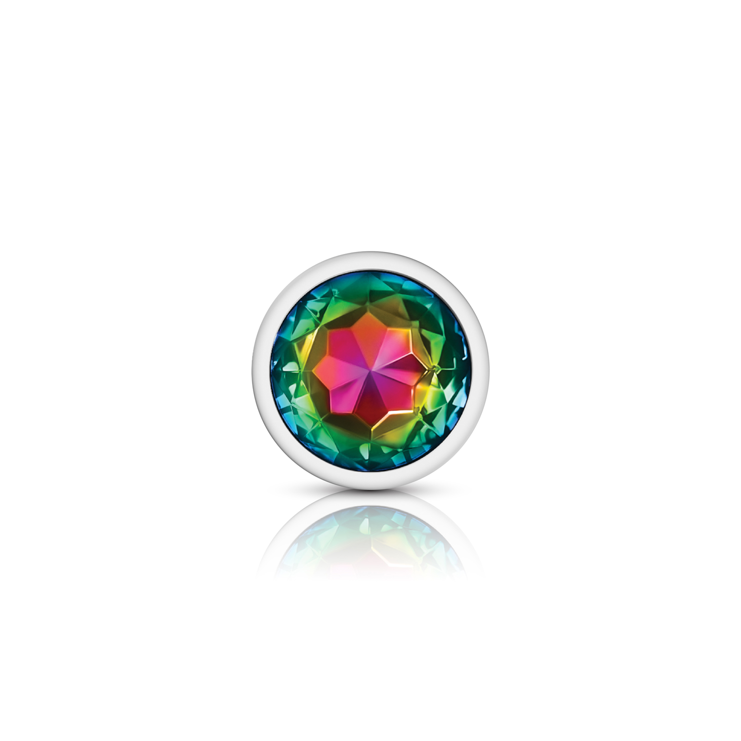 Rainbow Round Gem Silver Metal Plug - Lg - Image 3
