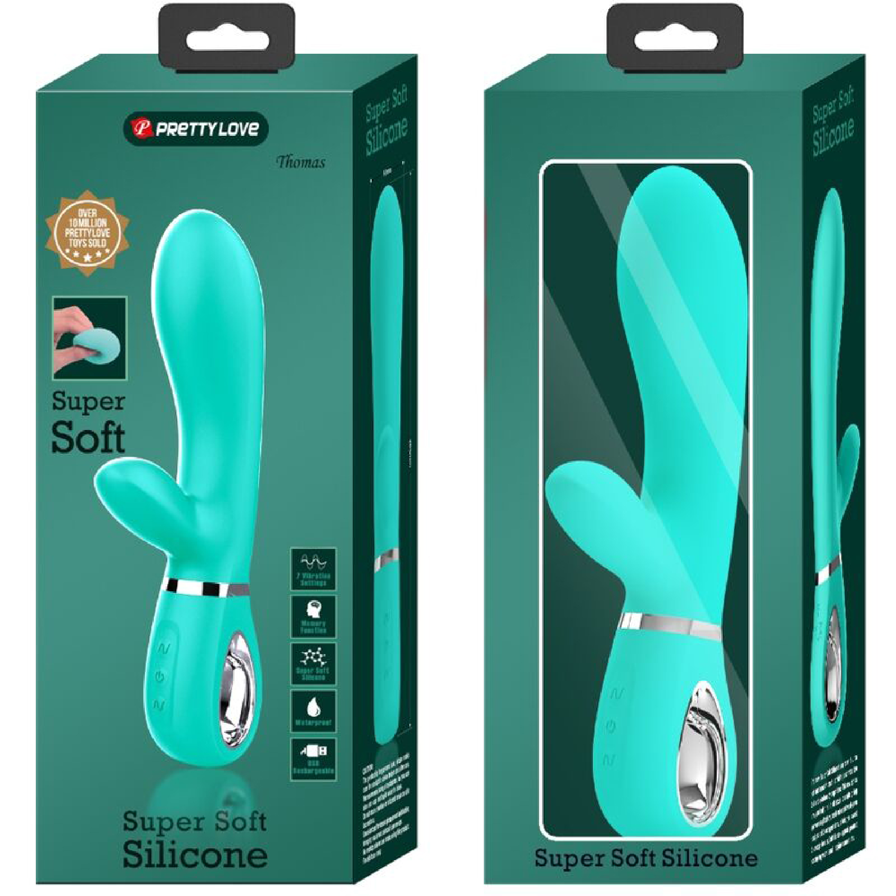 Thomas Super Soft Silicone Rabbit Vibrator - Turquoise - Image 4