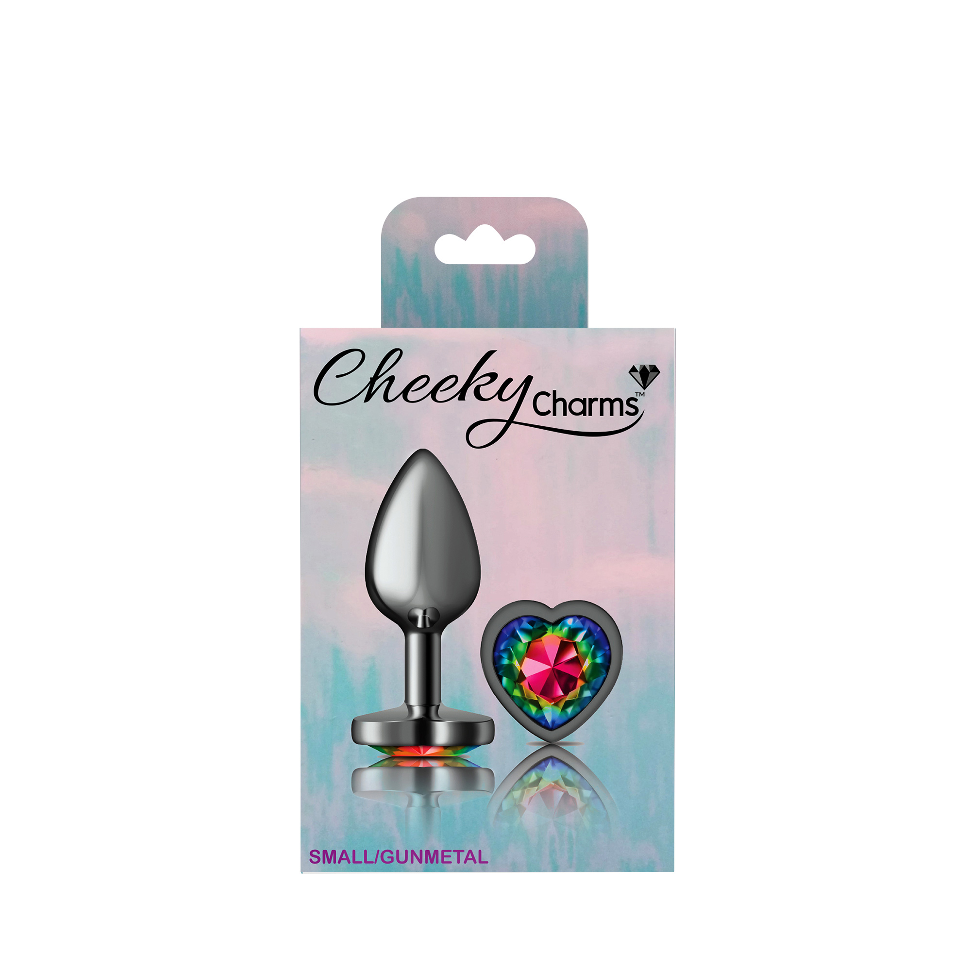 Rainbow Heart Gem Gunmetal Metal Plug - Sm - Image 5