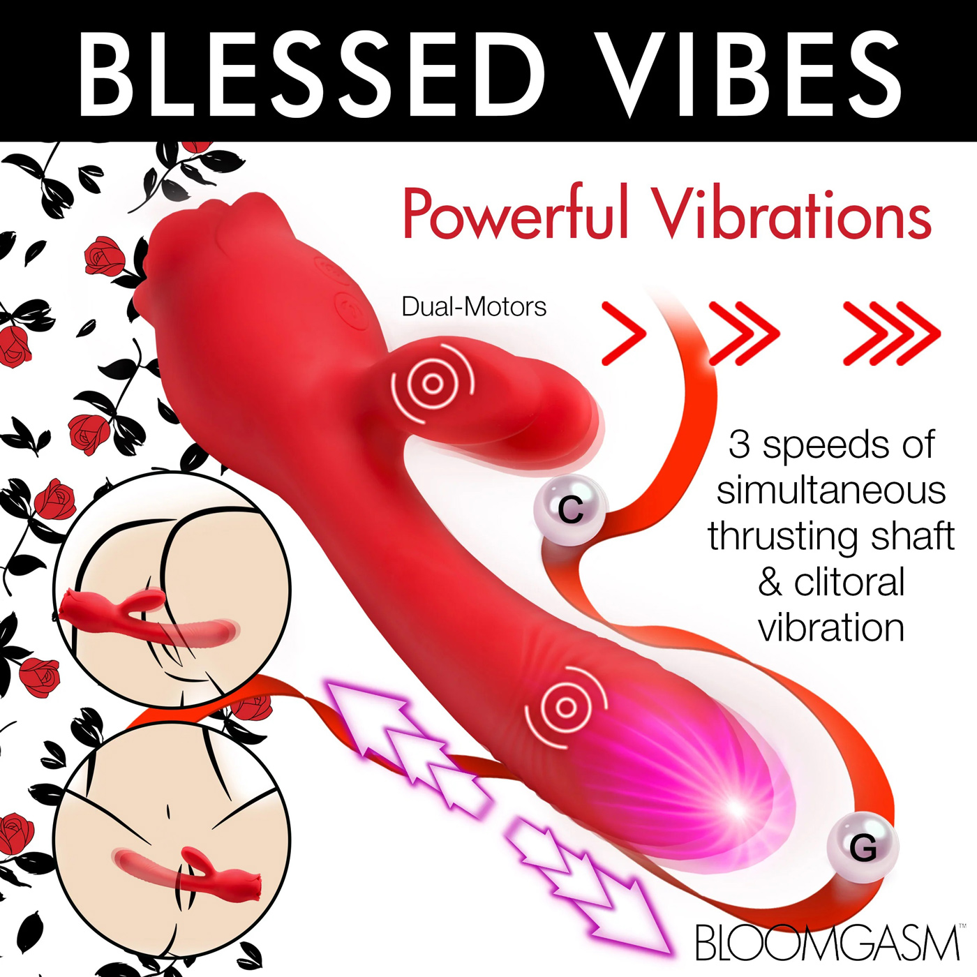 Blooming Bunny Sucking and Thrusting Silicone Rabbit Vibrator - Red - Image 3