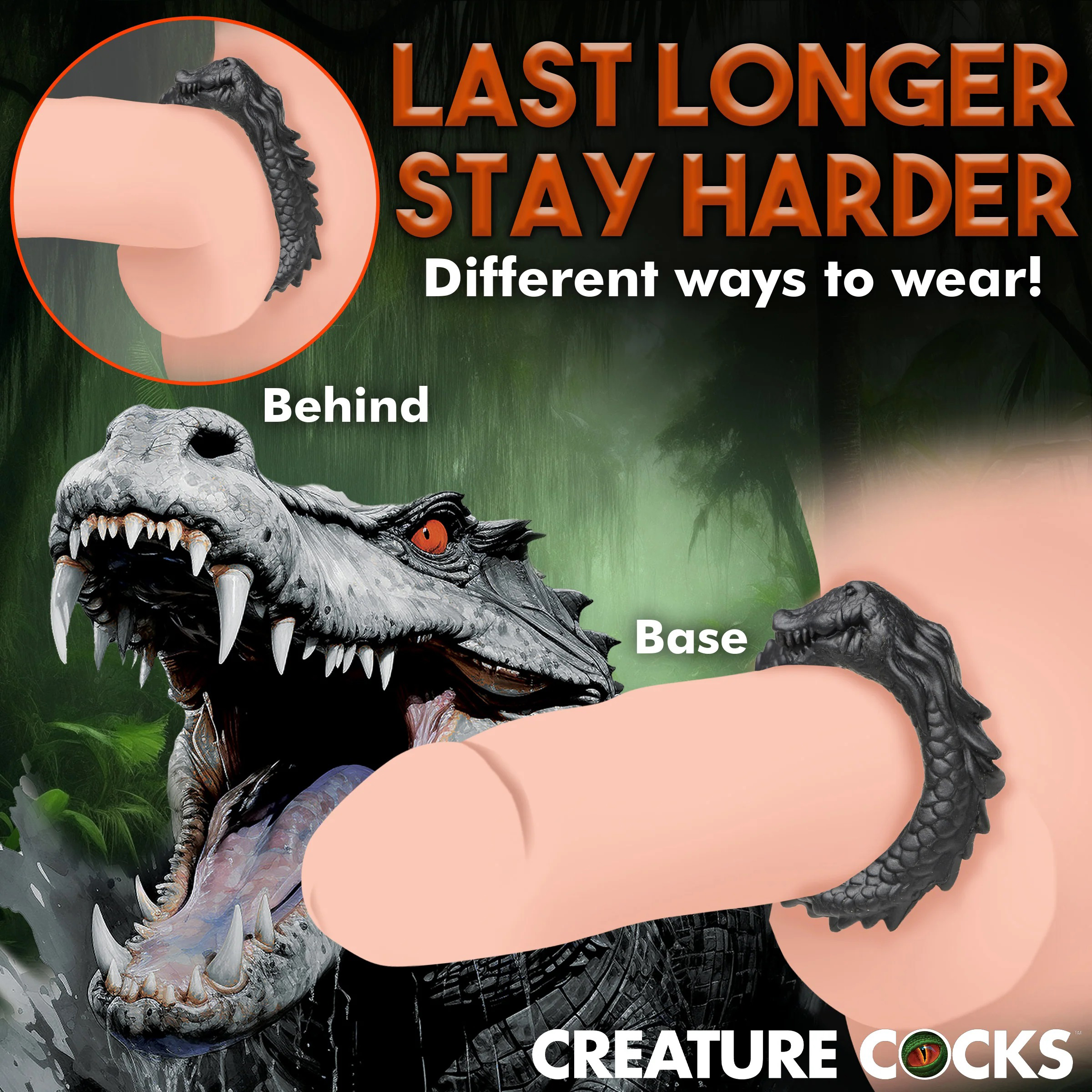 Black Caiman Silicone Cock Ring - Black - Image 3