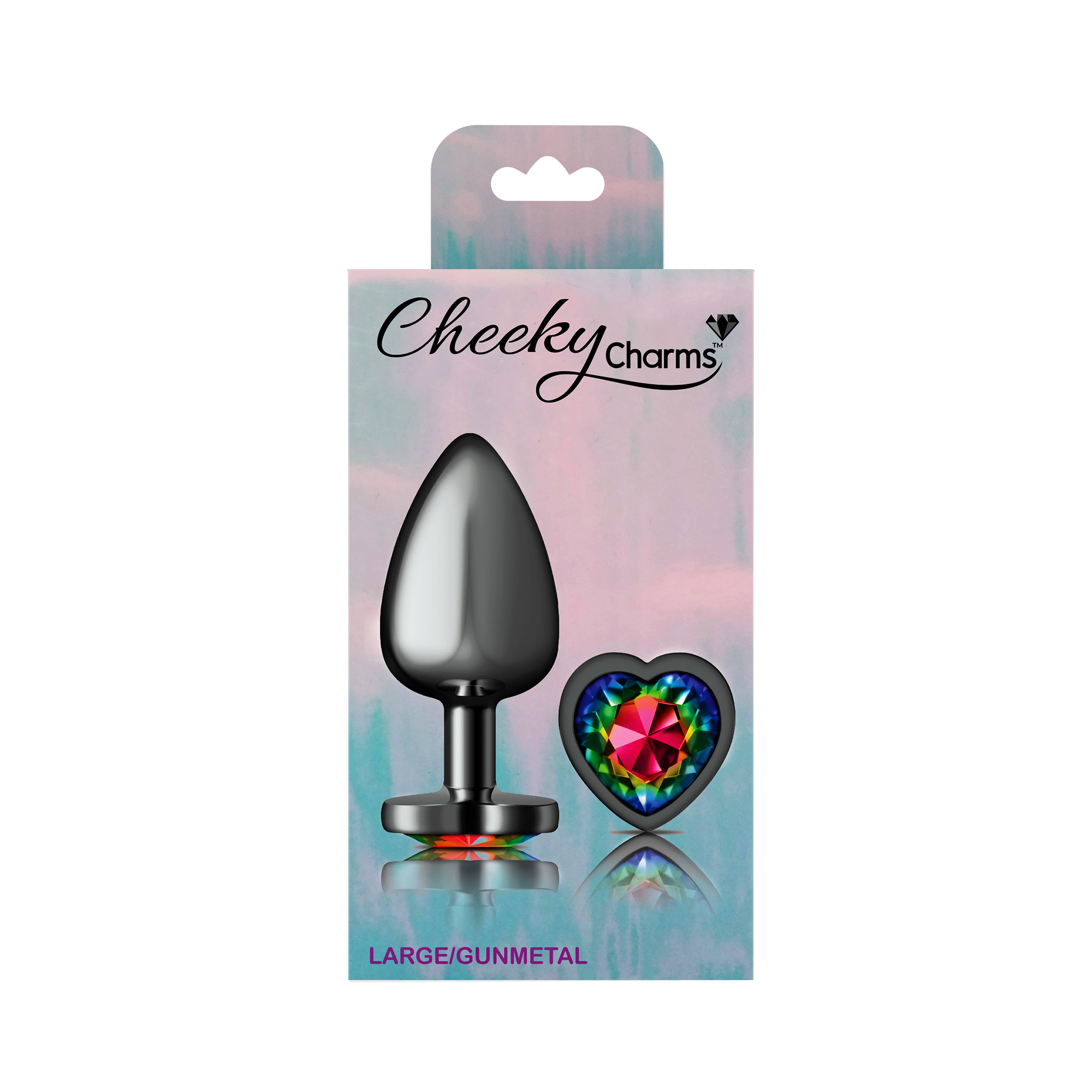 Rainbow Heart Gem Gunmetal Metal Plug - Lg - Image 5